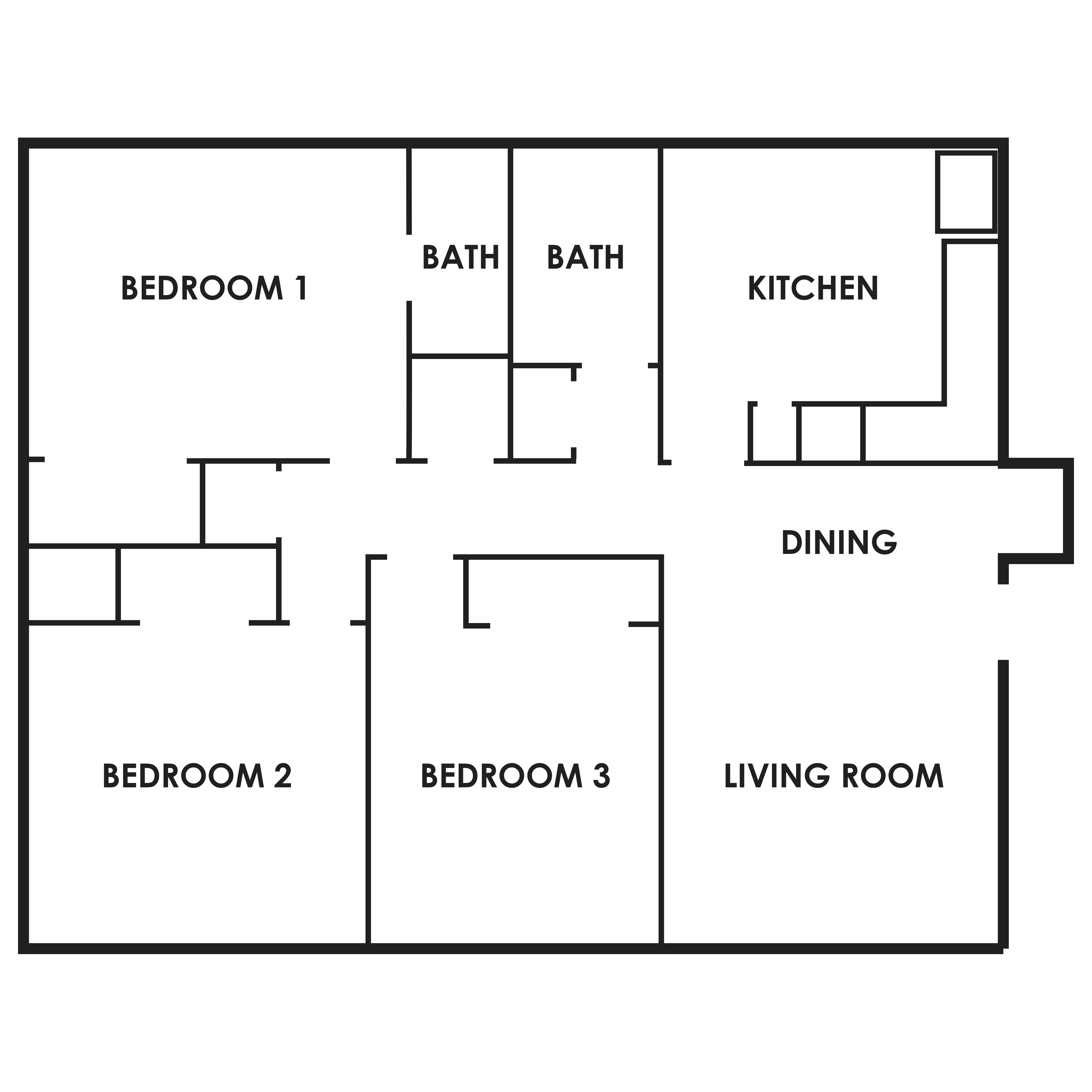 Floor plan for 3 beds, 1.5 baths, 1080 sqft